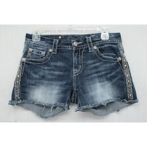 Miss Me Rhinestone Bling Mid Rise Easy Shorts Denim y2k Womens 27 Cowgirl Rodeo